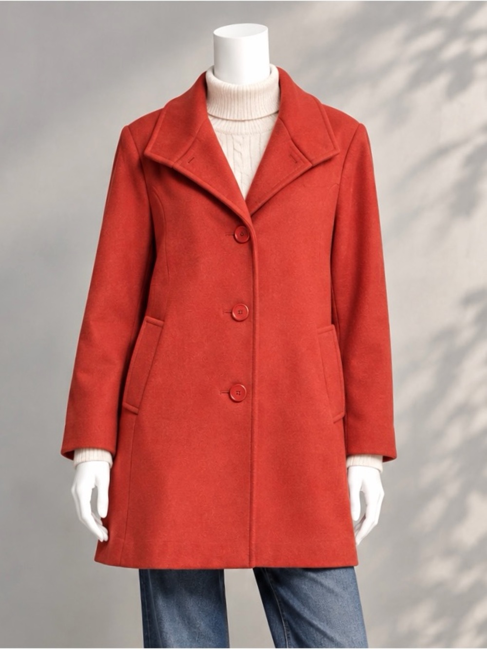 Fleurette Loro Piana Wool Coat 8 Red Orange Vintage 90s Swing Quiet Luxury USA